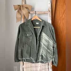 POL Cropped Corduroy Jacket Gray Raw Frayed Hem Button Front Cotton Size M